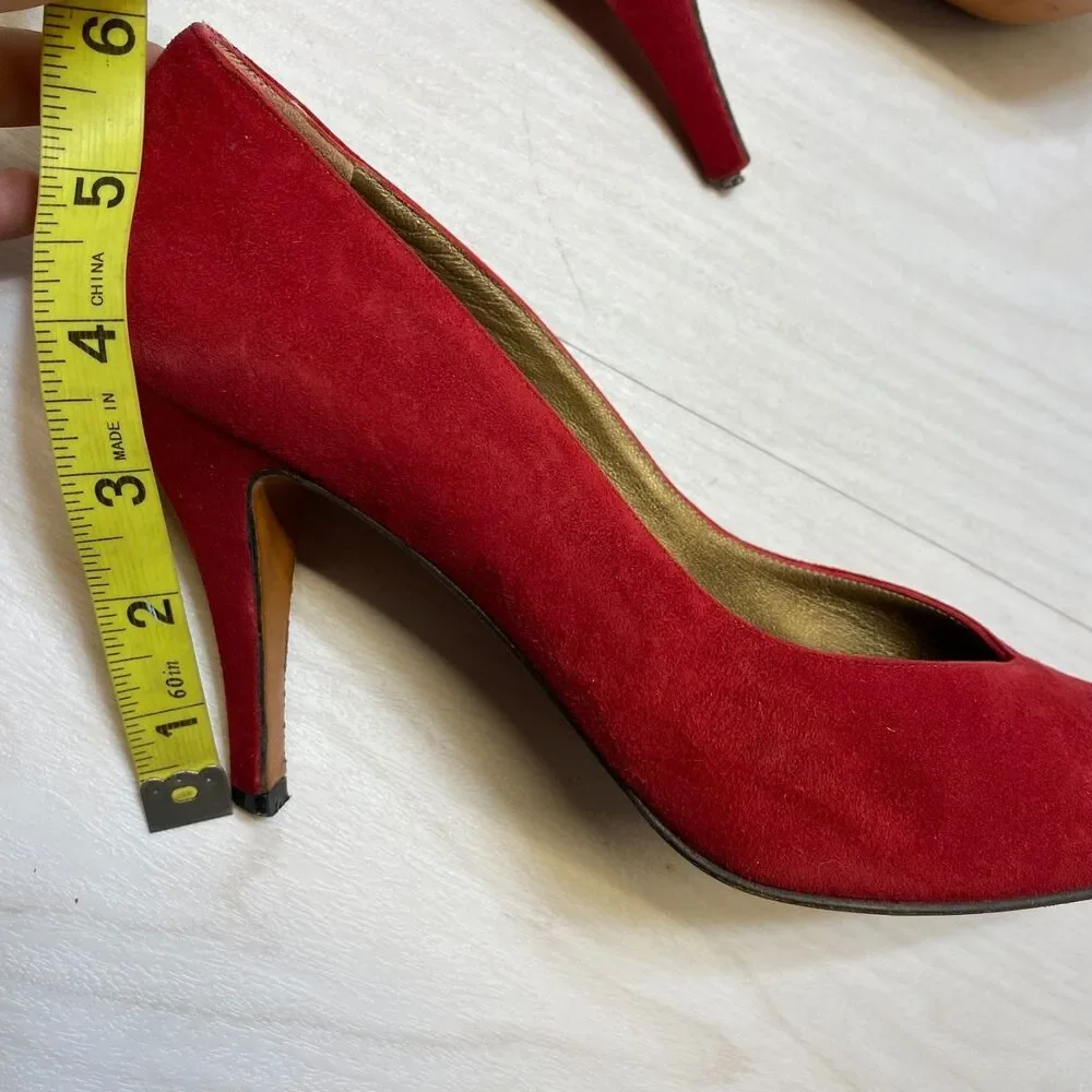 Vintage Yves Saint Laurent Heel Pumps Women Size 8 N Red Suede Pointed Toe - Picture 11 of 11